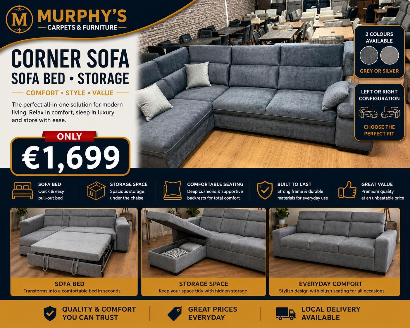 Corner Sofa Bed + Storage
