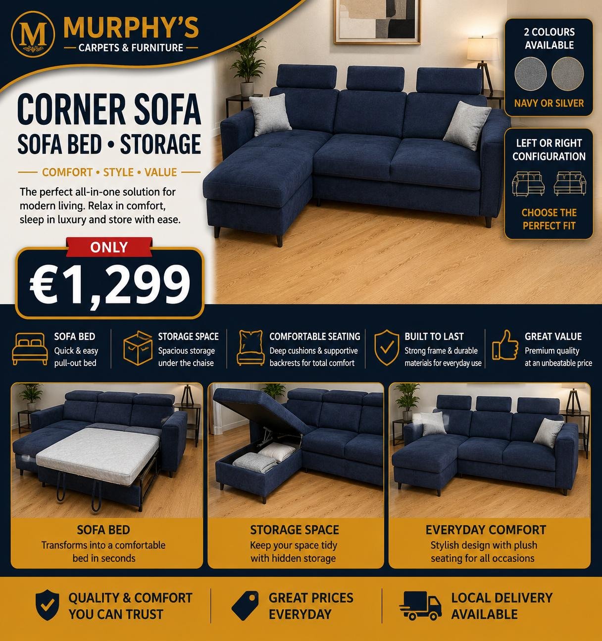 Corner Sofa Bed + Storage