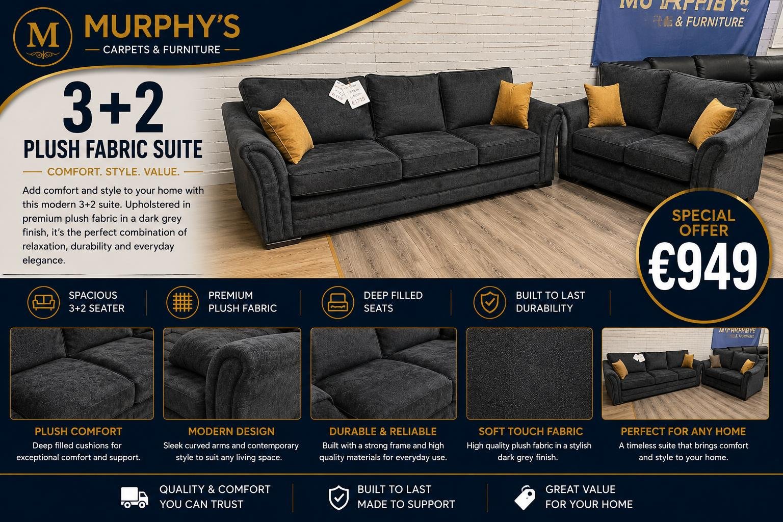 3+2 Plush Fabric Suite